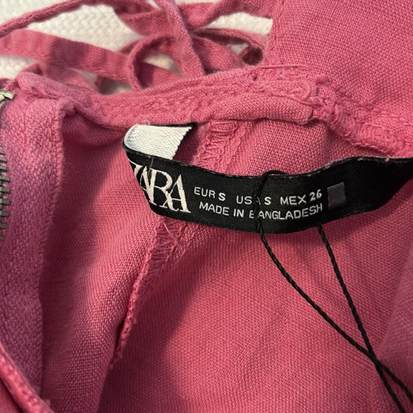 Zara pink mini slip dress with ties spaghetti straps size small linen cotton NWT - Picture 12 of 16